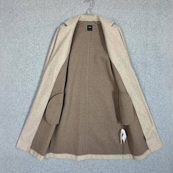 Zara Open Front Trench Coat Womens Small Beige Knee Length Minimalist Capsule - Picture 7 of 15